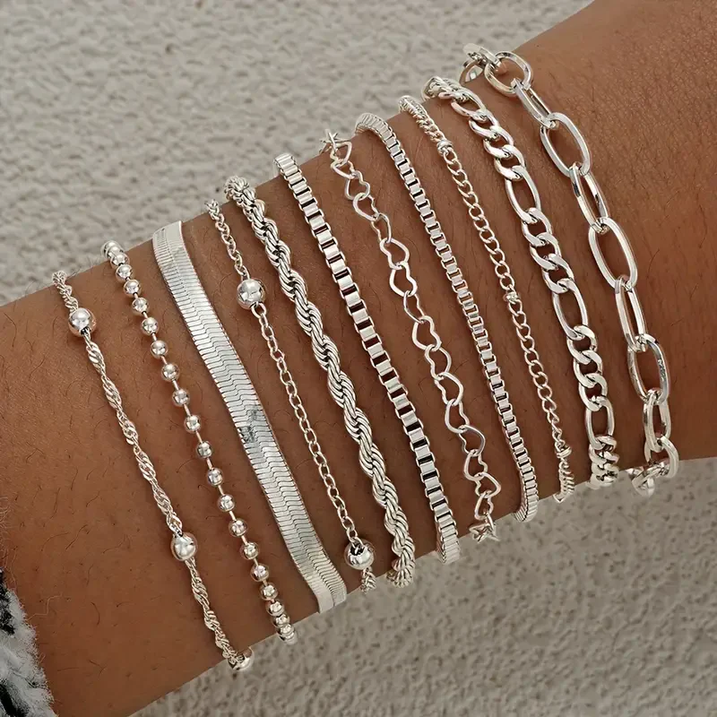 11pc Minimalist Gold Chain Bracelet Set - Image 2