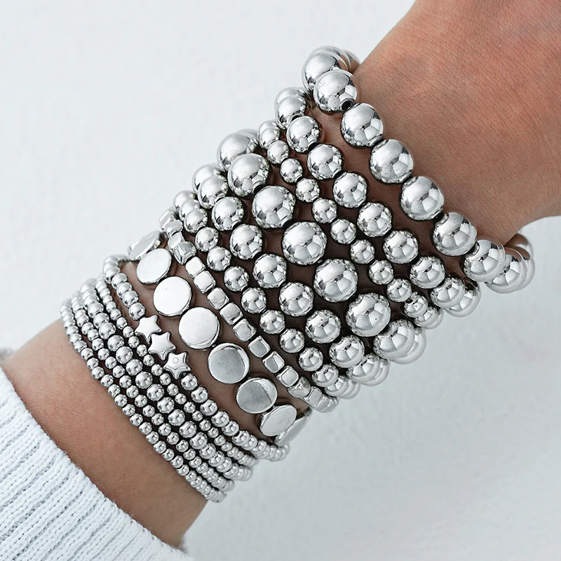 12pc Mixed Beaded Gold Bracelet Stack - Image 2