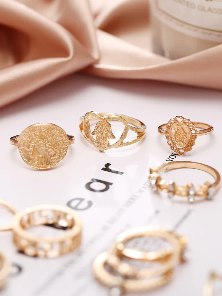 14pc Vintage Coin & Heart Ring Set - Image 2