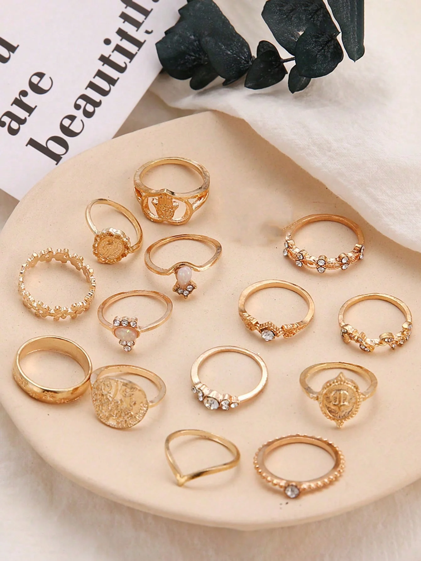 14pc Vintage Coin & Heart Ring Set - Image 3