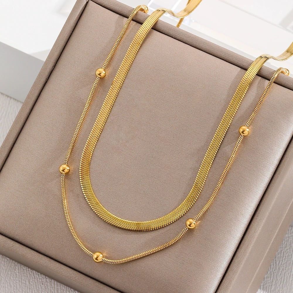 2 Layer Circular Bead Snake Bone Necklace - Image 2
