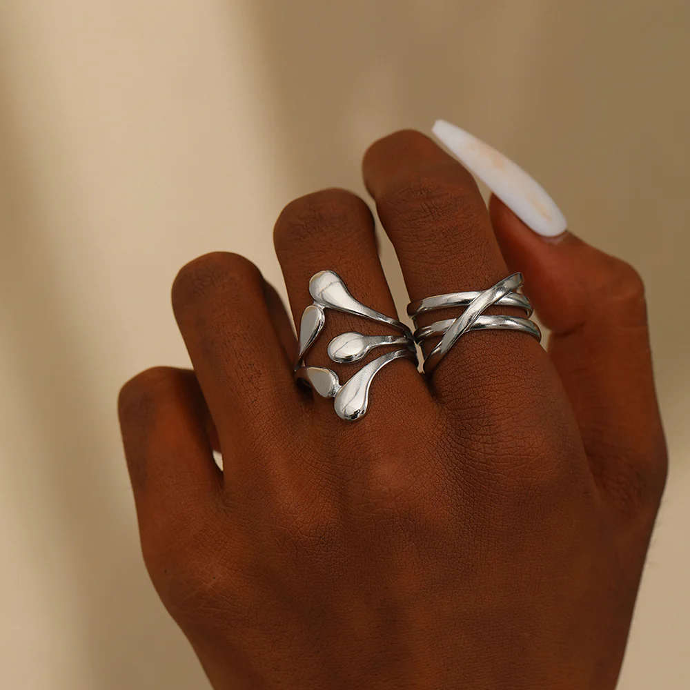 2pc Abstract Gold Statement Ring Set - Image 2