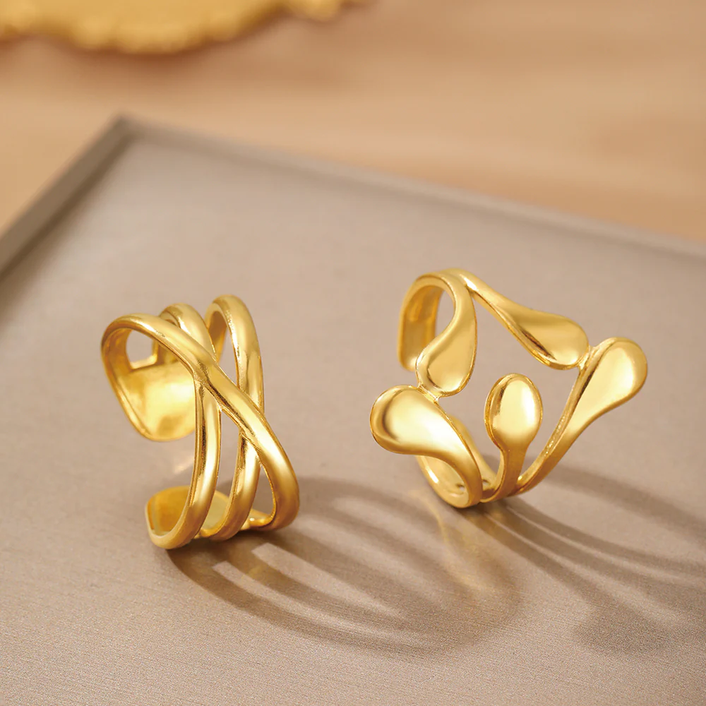 2pc Abstract Gold Statement Ring Set - Image 3