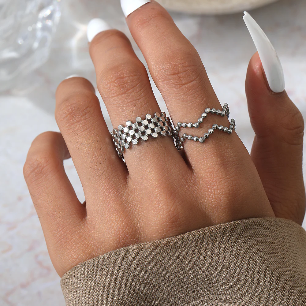 2pc Gold Beaded Adjustable Ring Set - Image 2