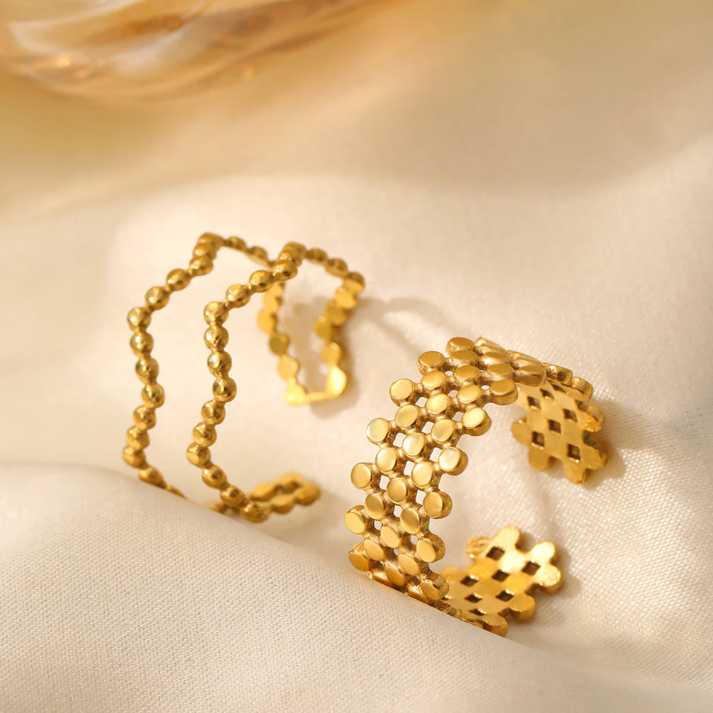 2pc Gold Beaded Adjustable Ring Set - Image 3