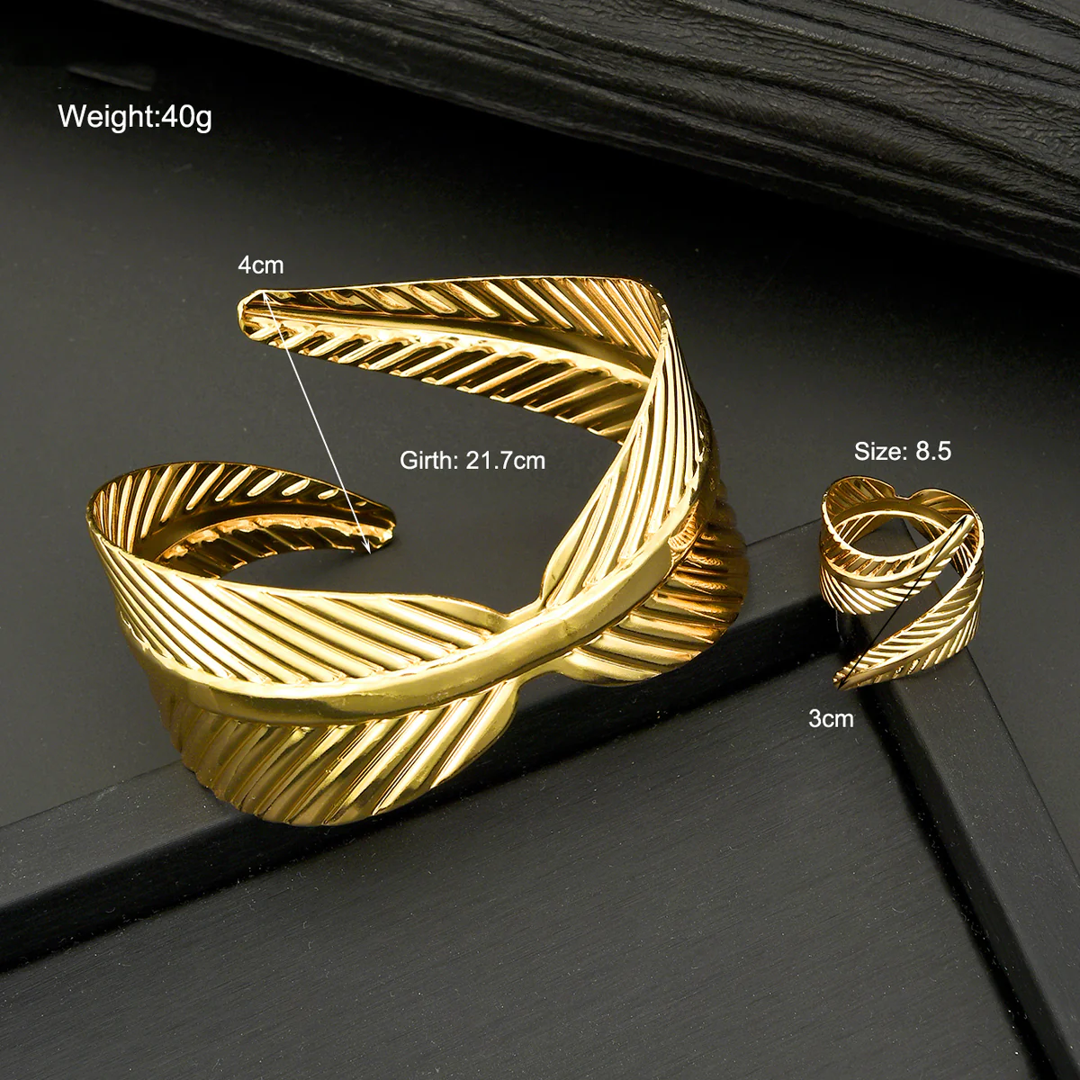 2pc Leaf & Cross Bracelet Ring Set - Image 2