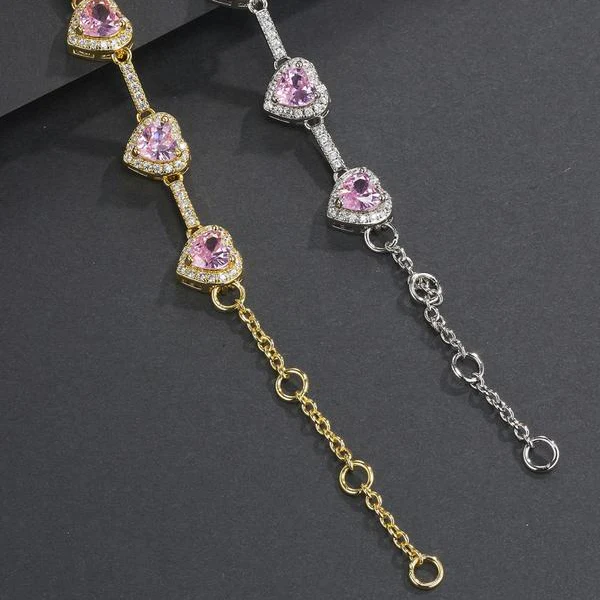 2pc Pink Heart & Cuban Anklet Set - Image 9