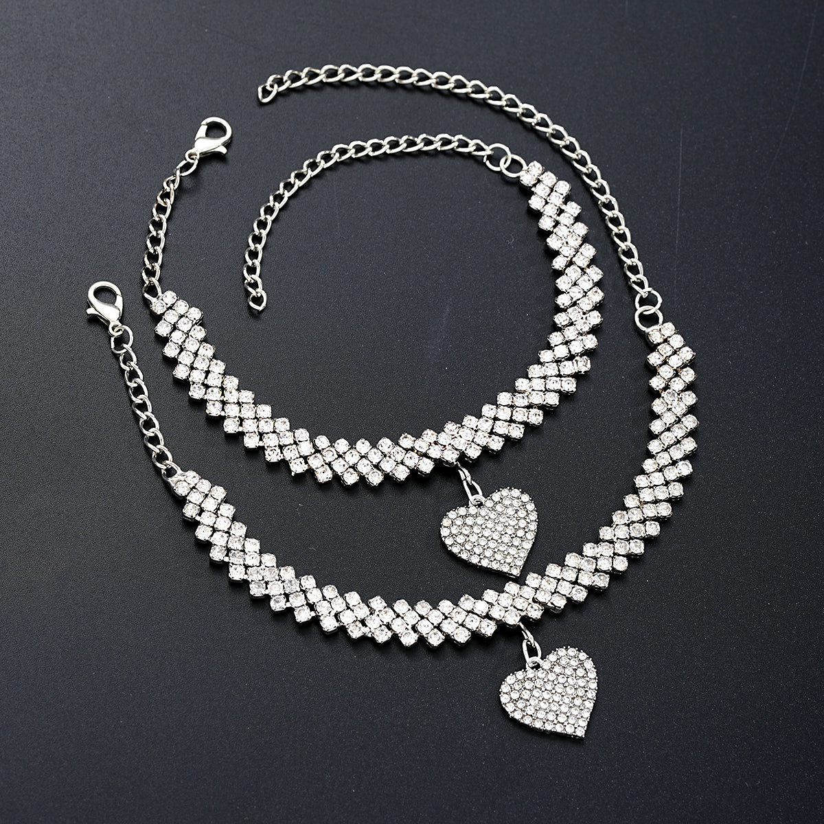 2pc Rhinestone Heart Anklet & Bracelet Set - Image 4