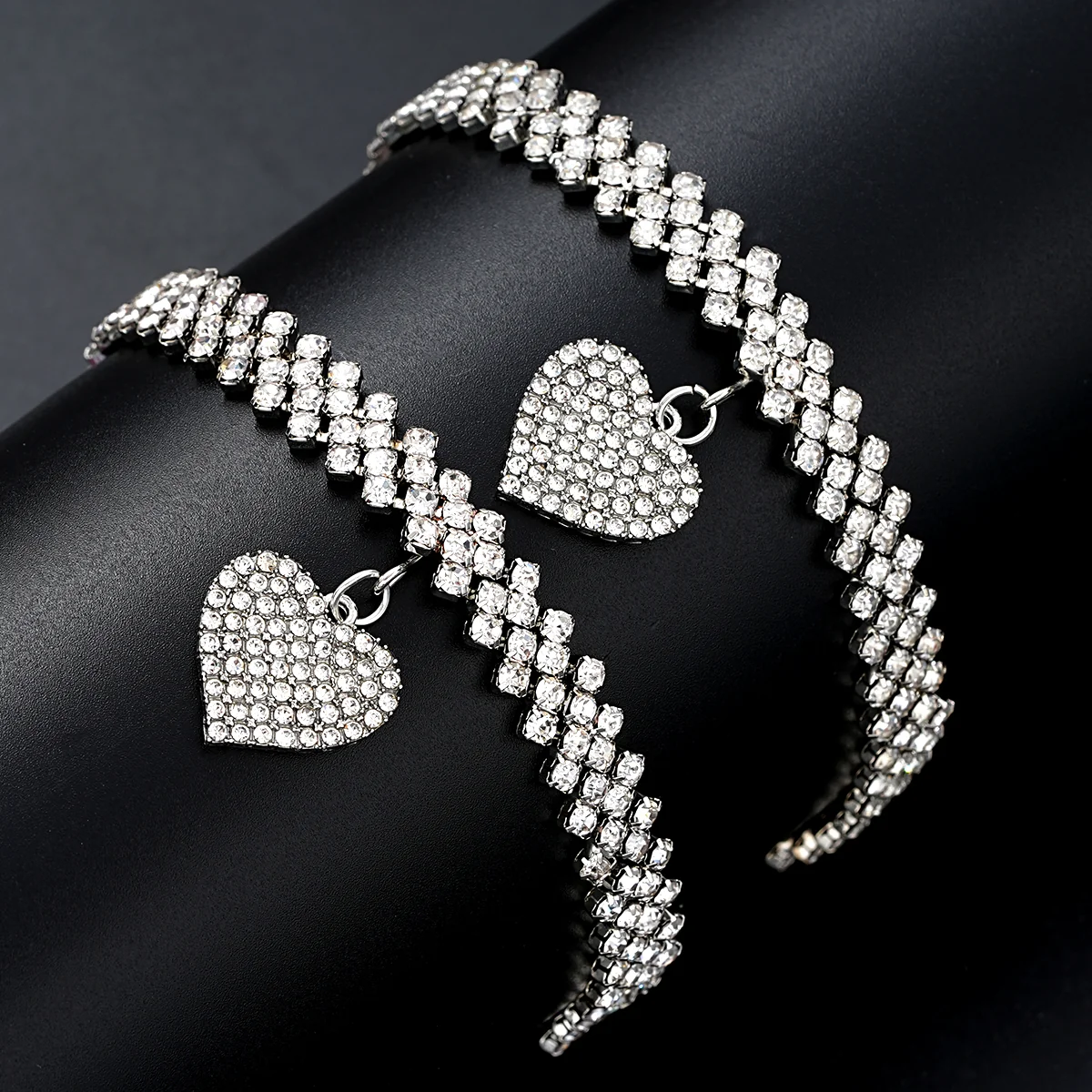 2pc Rhinestone Heart Anklet & Bracelet Set - Image 5