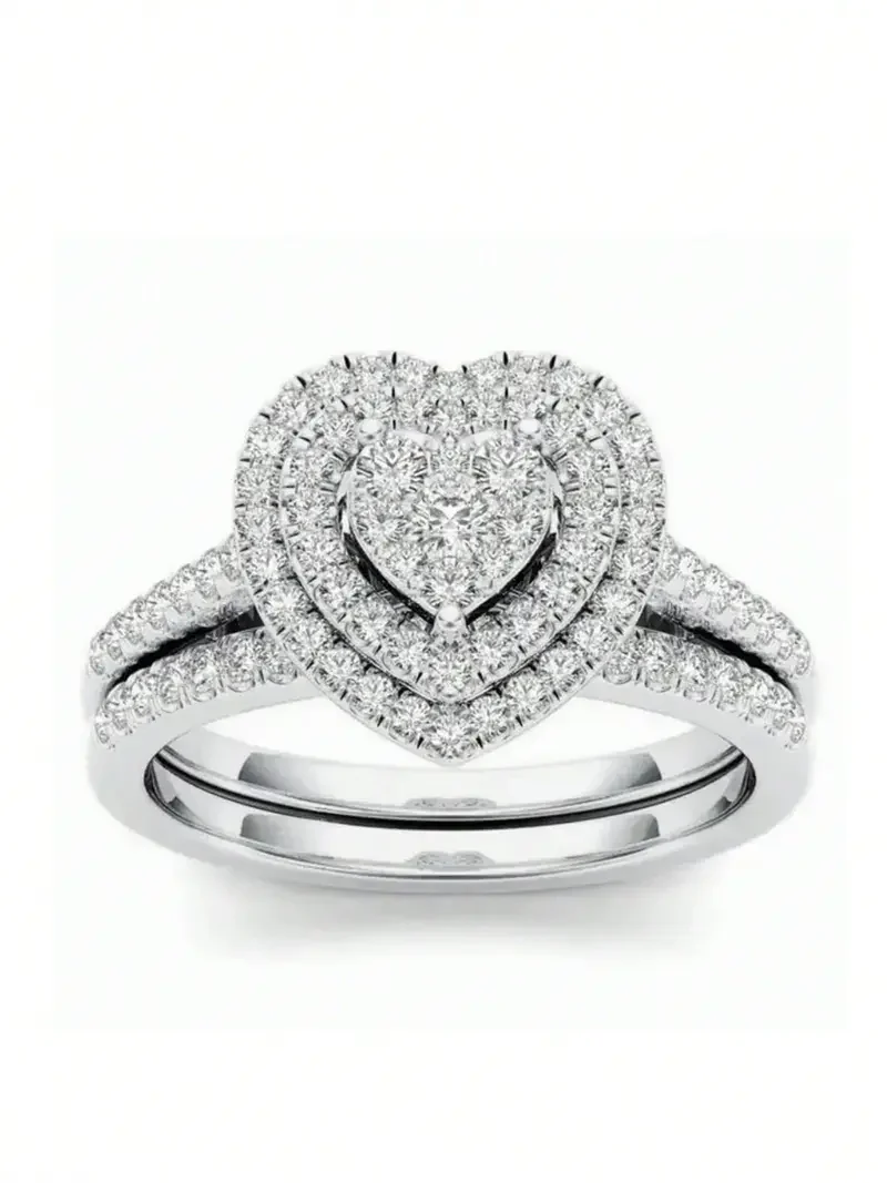 2pc Rhinestone Heart Ring Set - Image 2