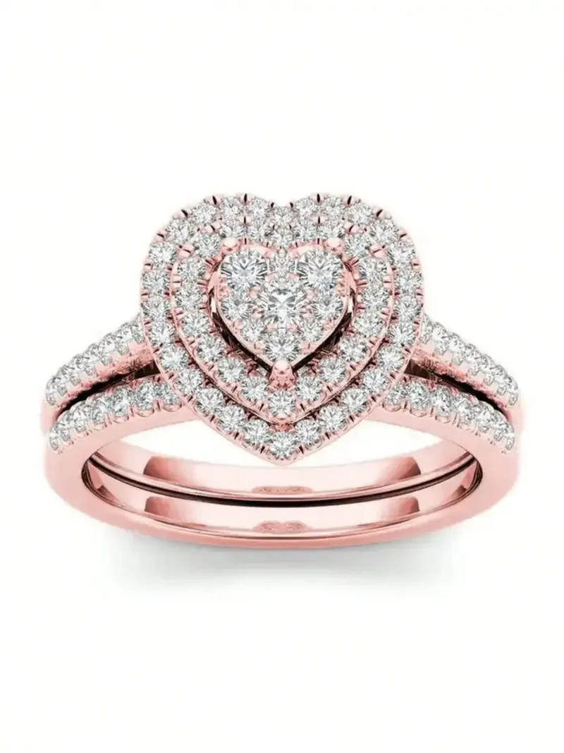 2pc Rhinestone Heart Ring Set - Image 3