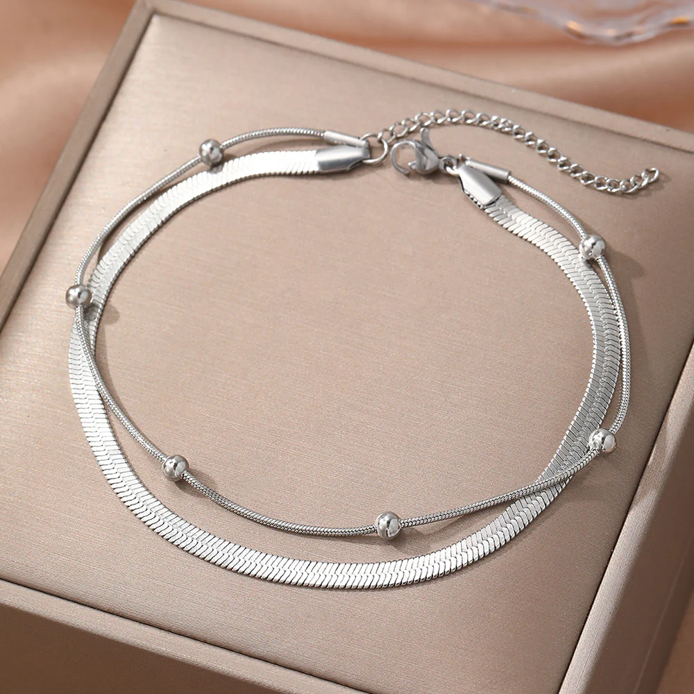 2pc Sleek Gold Layered Anklet Set - Image 2