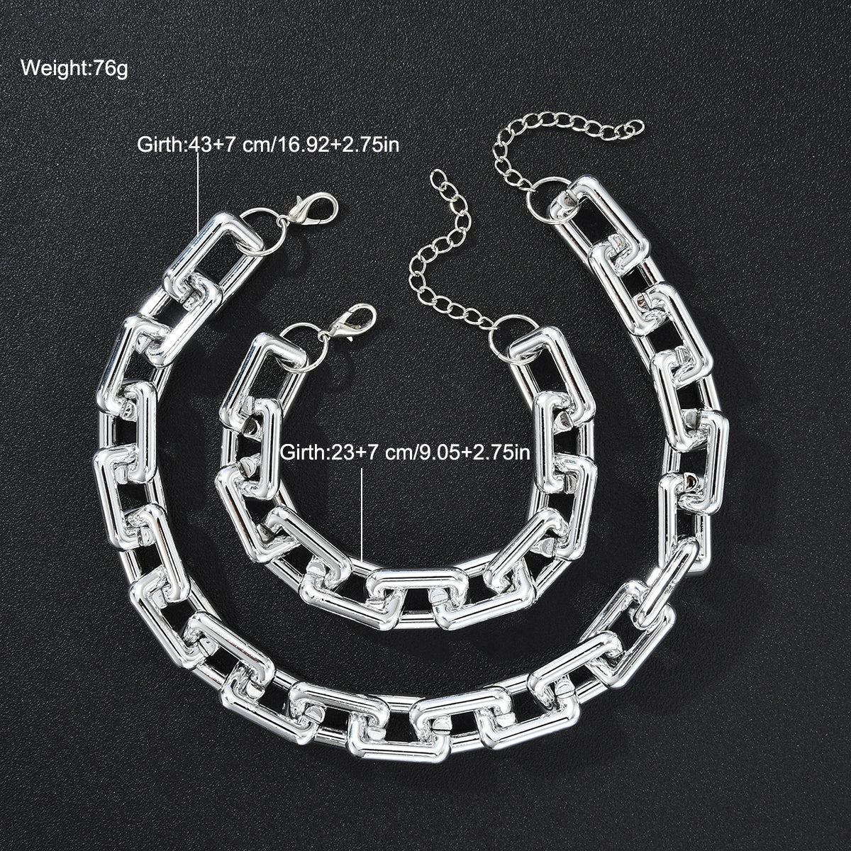 2pc Thick Paperclip Chain Necklace & Bracelet Set - Image 2