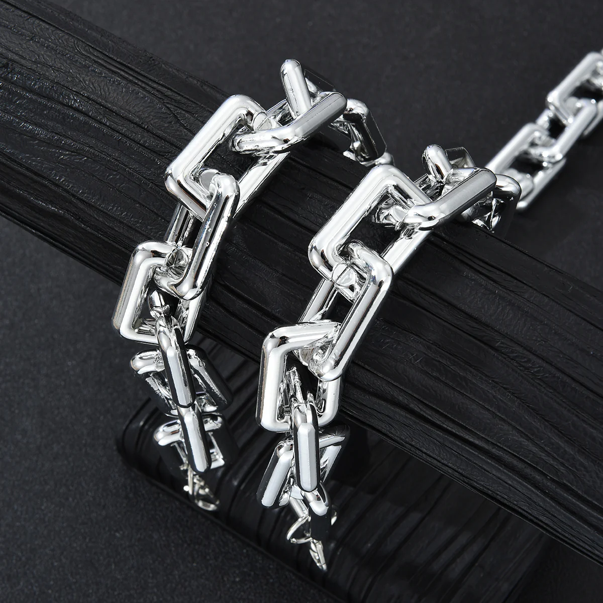 2pc Thick Paperclip Chain Necklace & Bracelet Set - Image 3