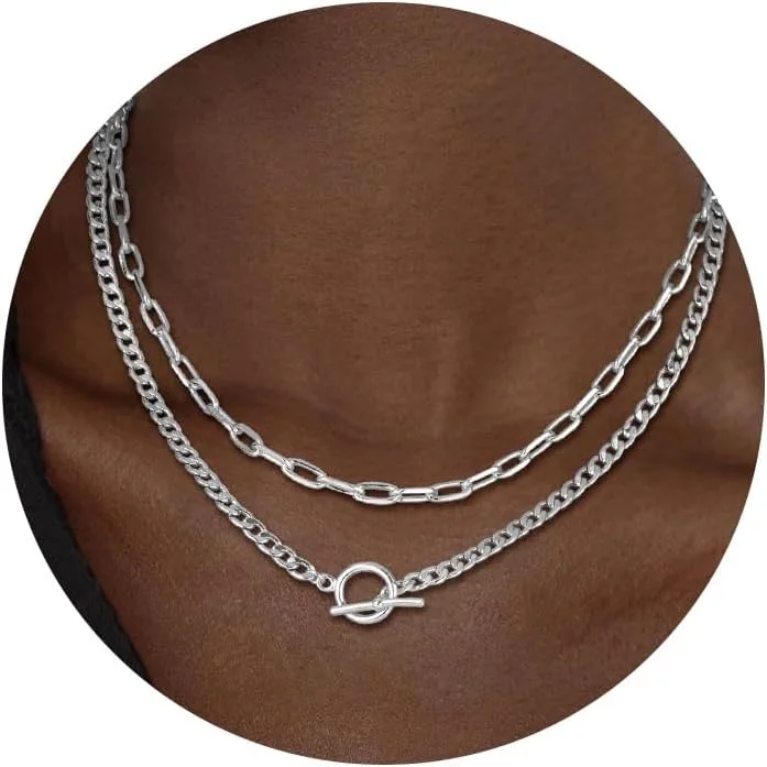3-Layer Gold Chain Necklace with Toggle Clasp - Image 4