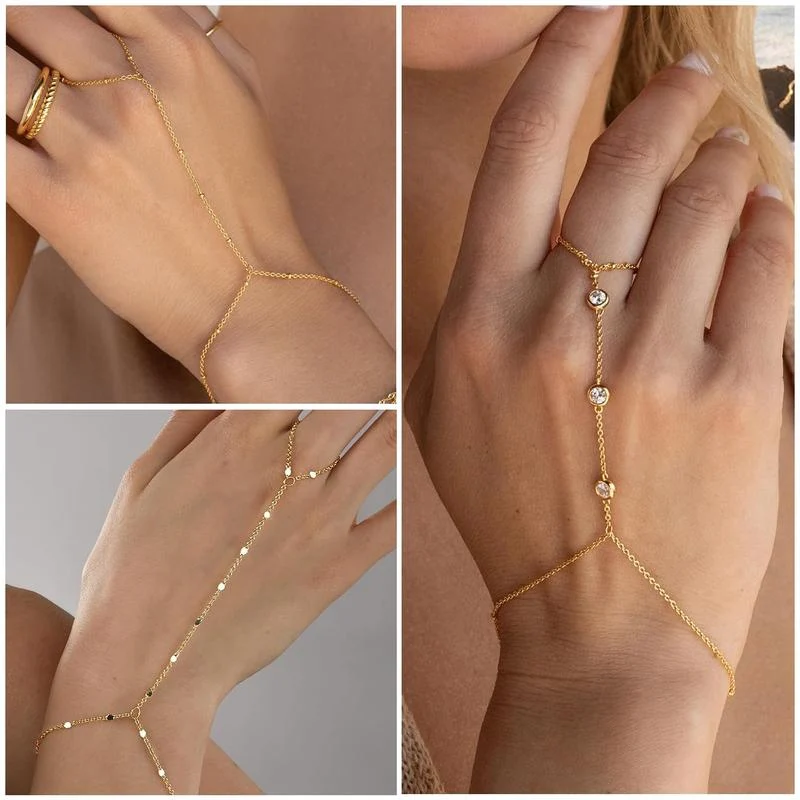 3pc 14k Hand Chain Bracelet