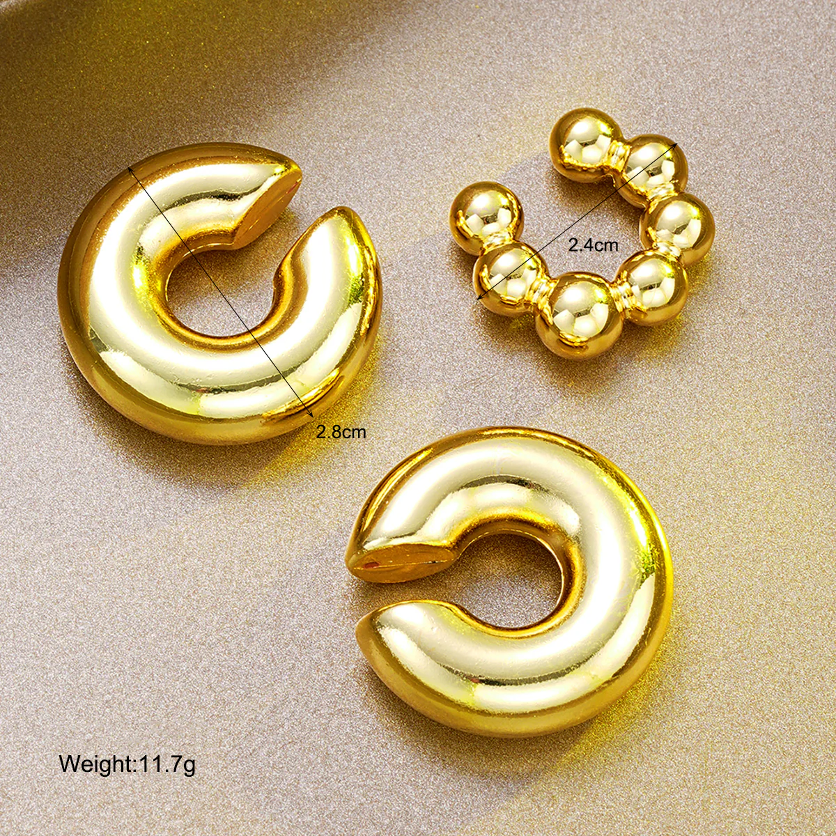 3pc Chunky Gold Cuff Clip Earring Set - Image 2
