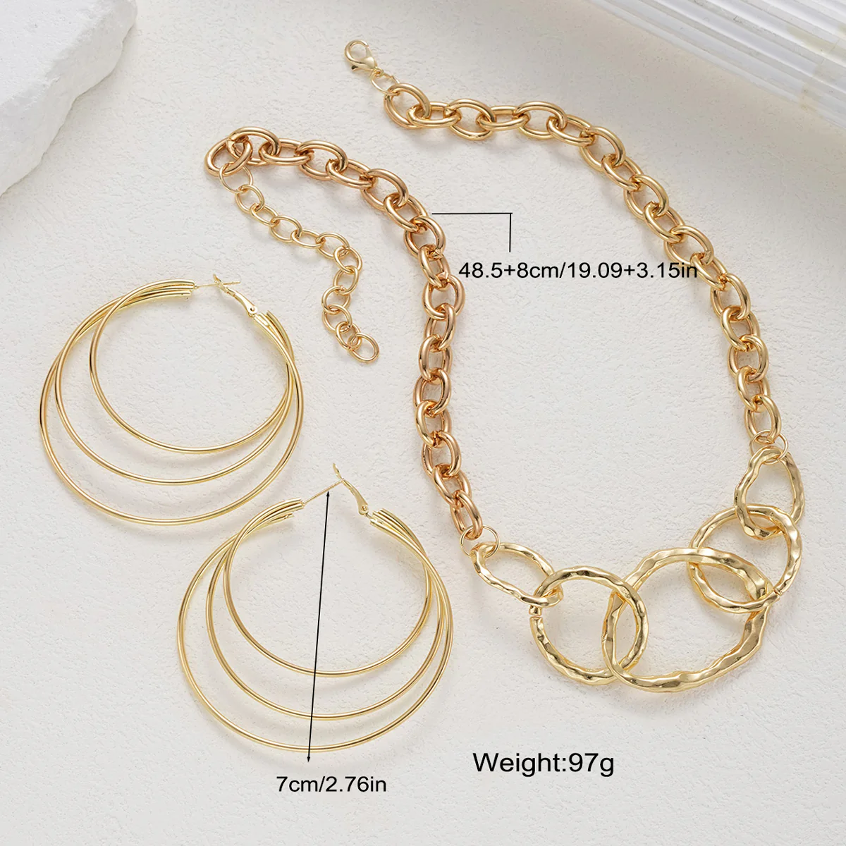 3pc Chunky Gold Hoop Necklace & Earring Set - Image 2
