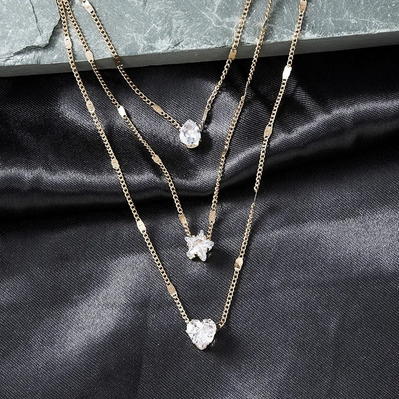 3pc Crystal Love Multilayer Necklace Set - Image 2