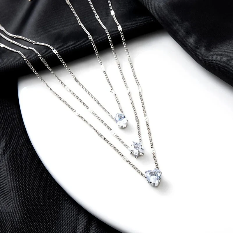 3pc Crystal Love Multilayer Necklace Set - Image 3