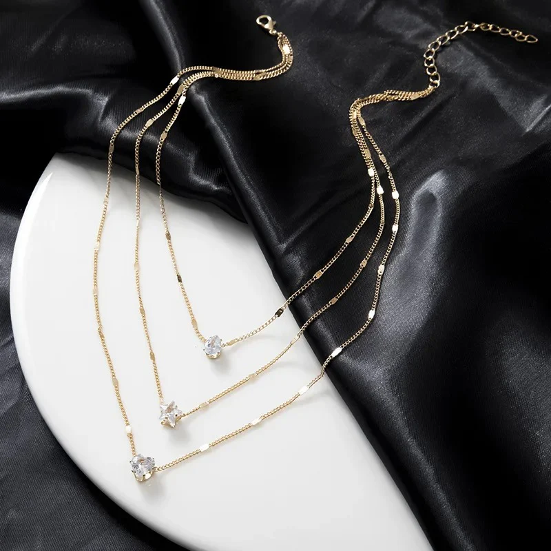 3pc Crystal Love Multilayer Necklace Set - Image 7
