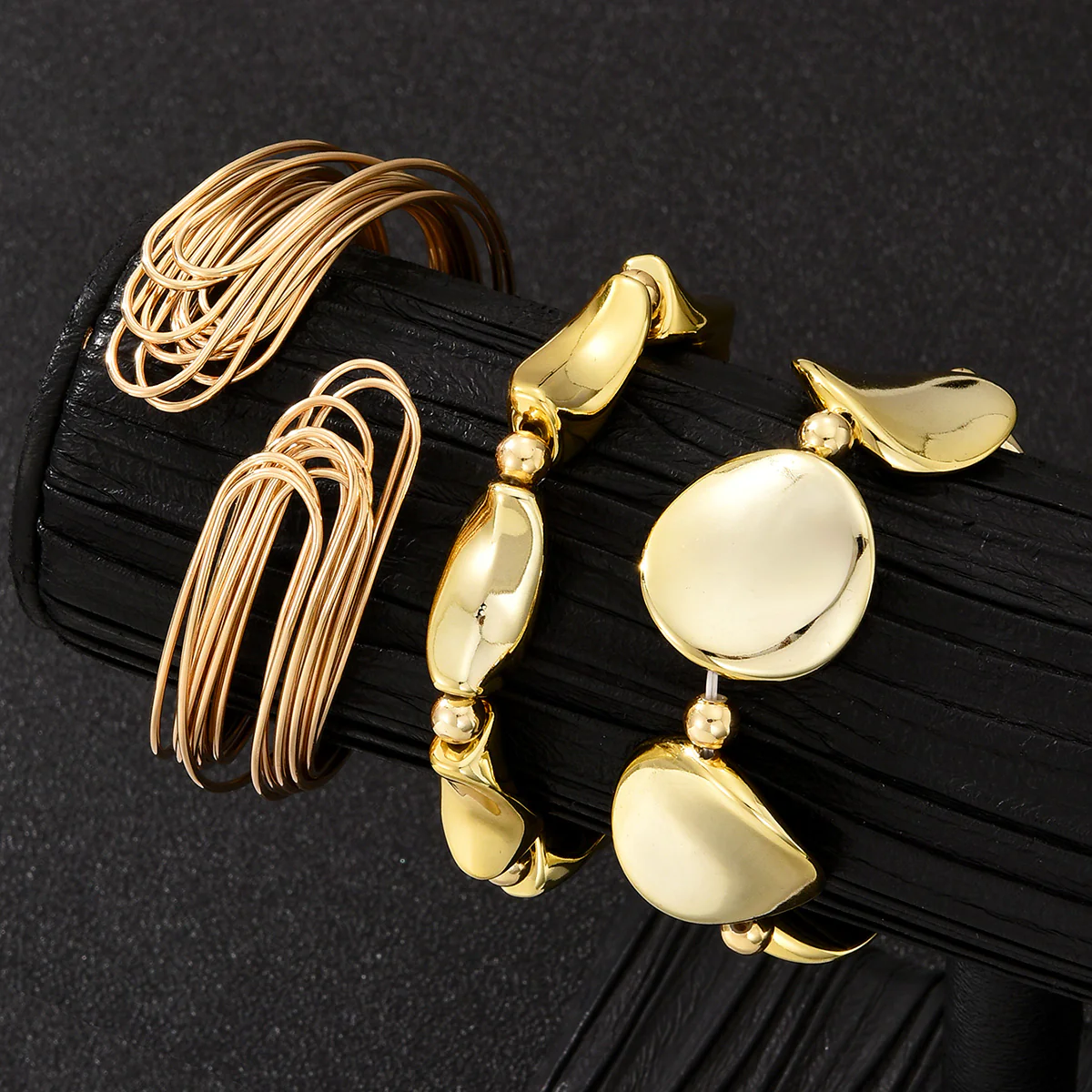 3pc Gold Abstract Bangle Bracelet Set - Image 3