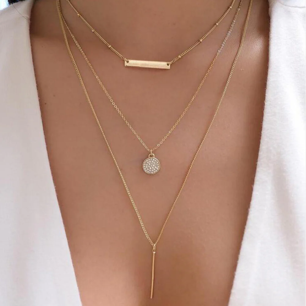 3pc Gold Bar & Medallion Necklace Set