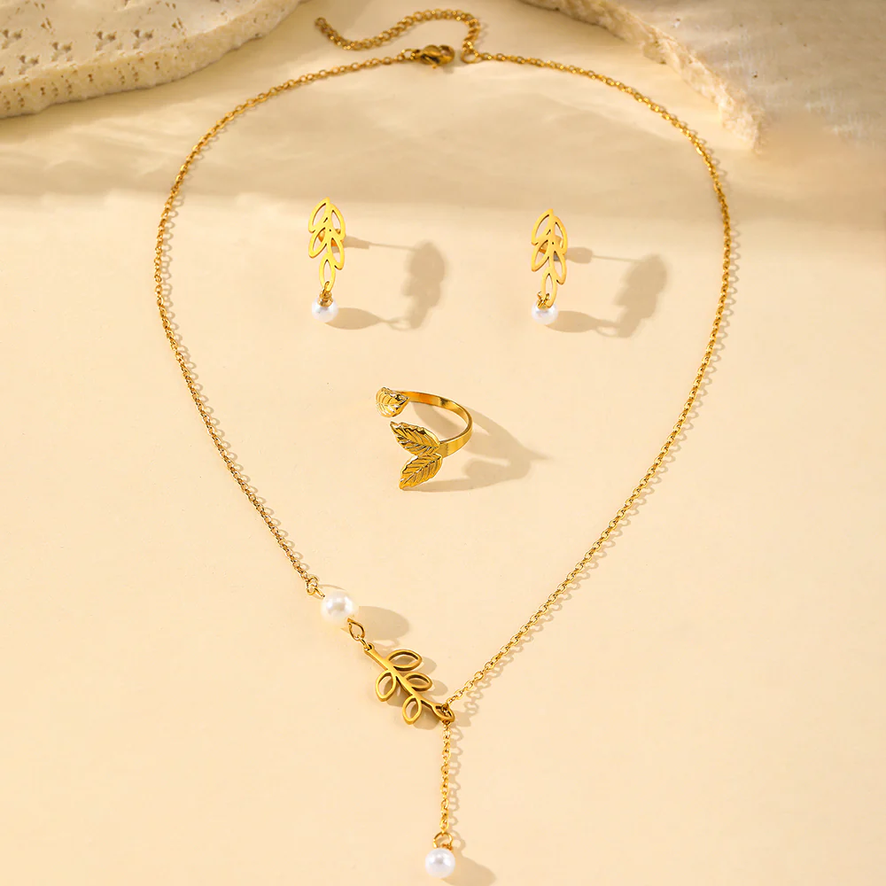 3pc Leaf & Pearl Jewelry Set - Image 3