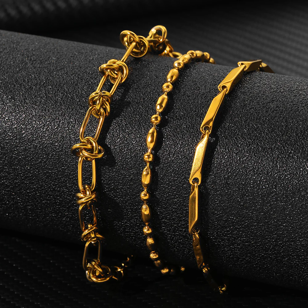 3pc Mixed Link Gold Bracelet Set - Image 3