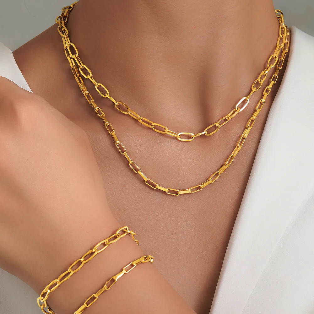 3pc Paperclip Chain Jewelry Set
