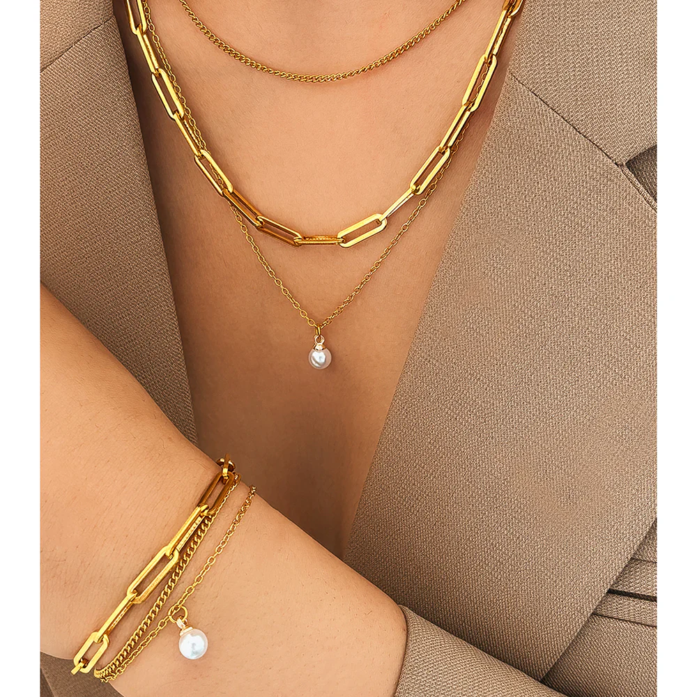 3pc Pearl & Chain Jewelry Set