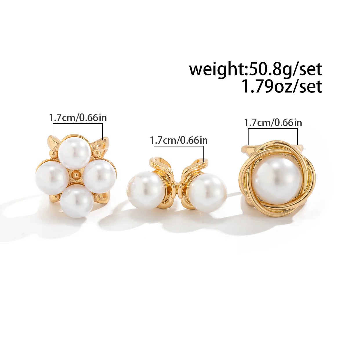 3pc Vintage Gold & Silver Pearl Ring Set - Image 3