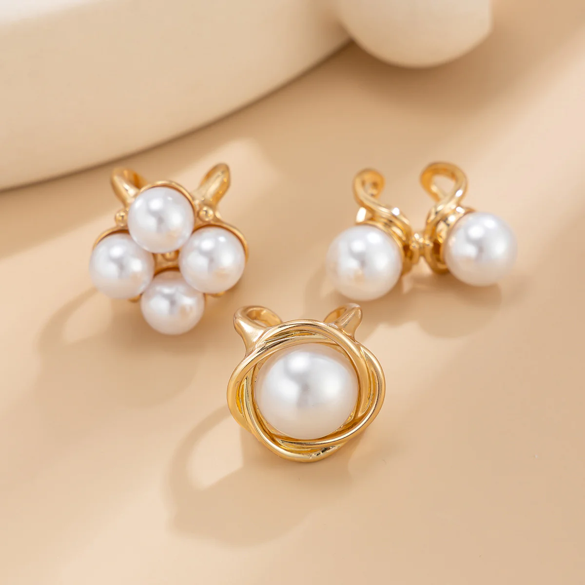 3pc Vintage Gold & Silver Pearl Ring Set - Image 4