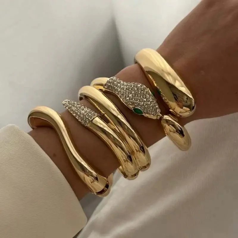 3pc Vintage Rhinestone Chunky Wide Bracelet Stack