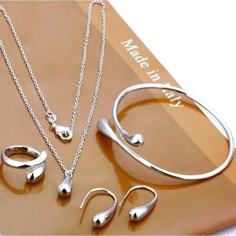 4pc Dainty Drop Necklace Bracelet Earring & Ring Set - Image 2