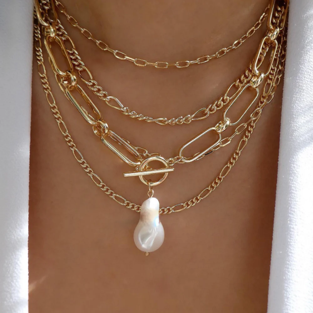 4pc Gold Chain Necklace Stack