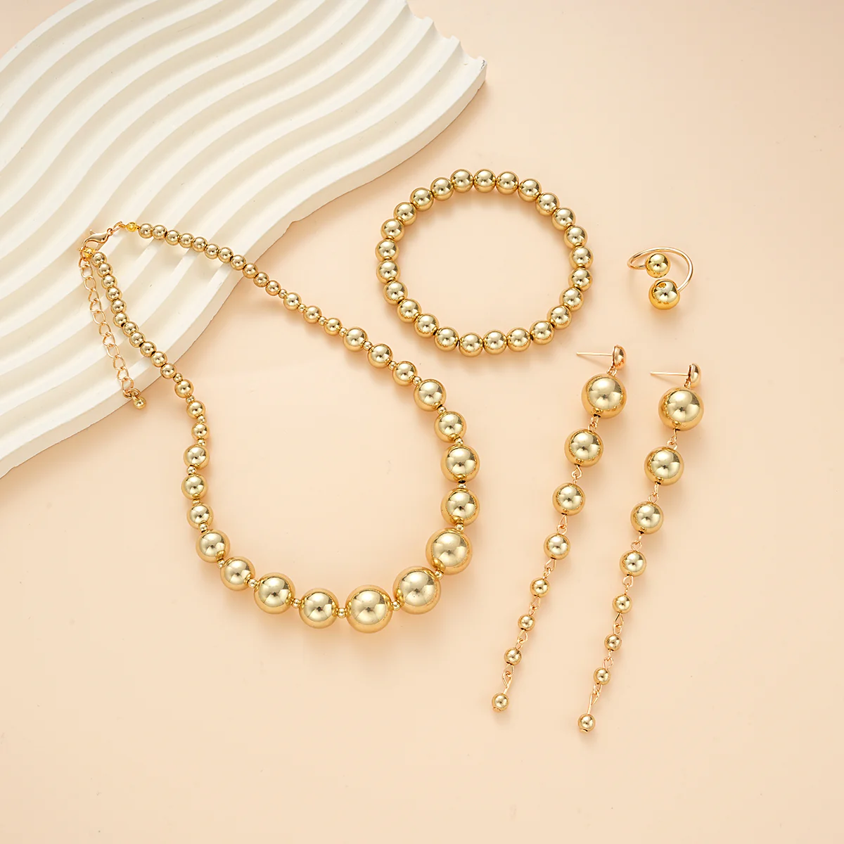 4pc Gold Chunky Beaded Jewelry Set