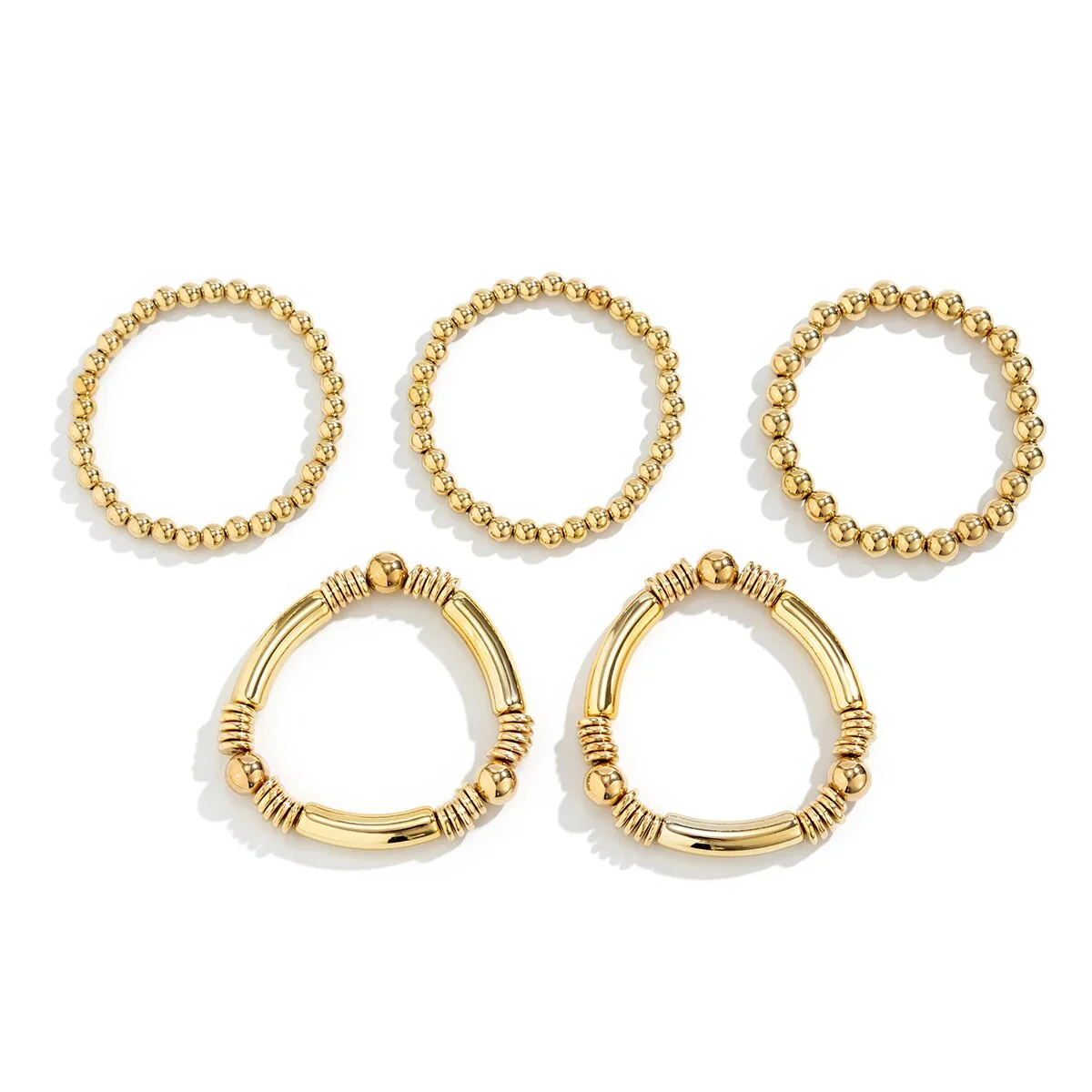 5pc Gold Beaded Stretch Bracelet Set - Image 4