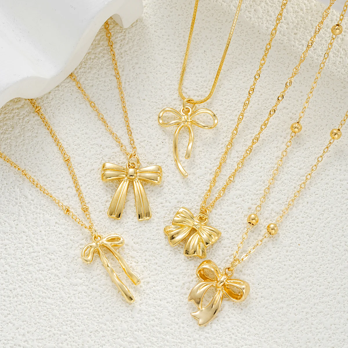 5pc Layered Bow Charm Necklace Set - Image 3