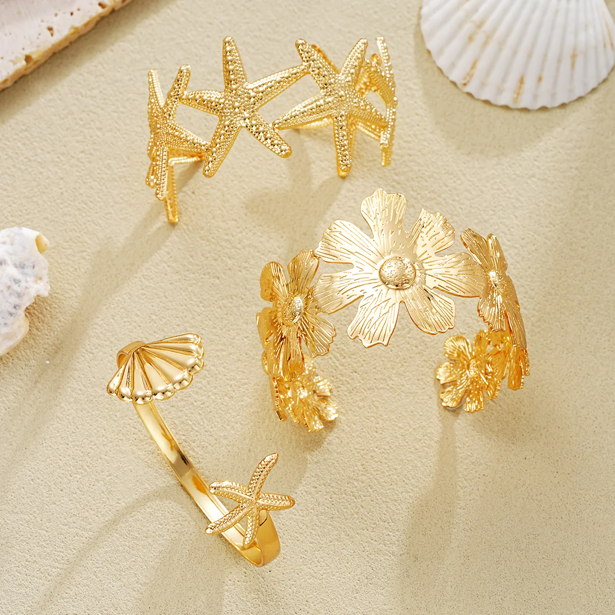5pc Starfish & Floral Statement Cuff Set - Image 2