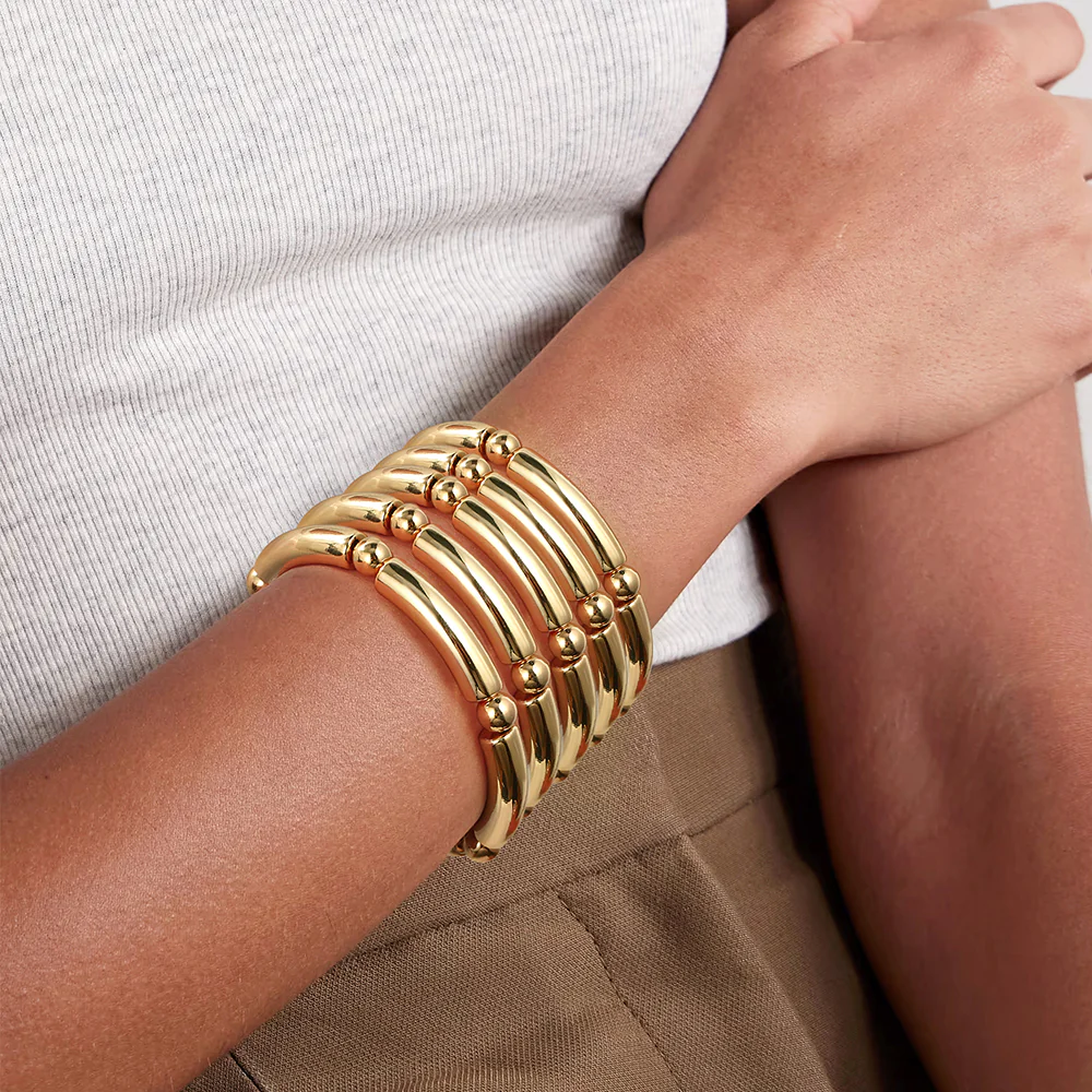 6pc Chunky Tube Cuff Bracelet Set