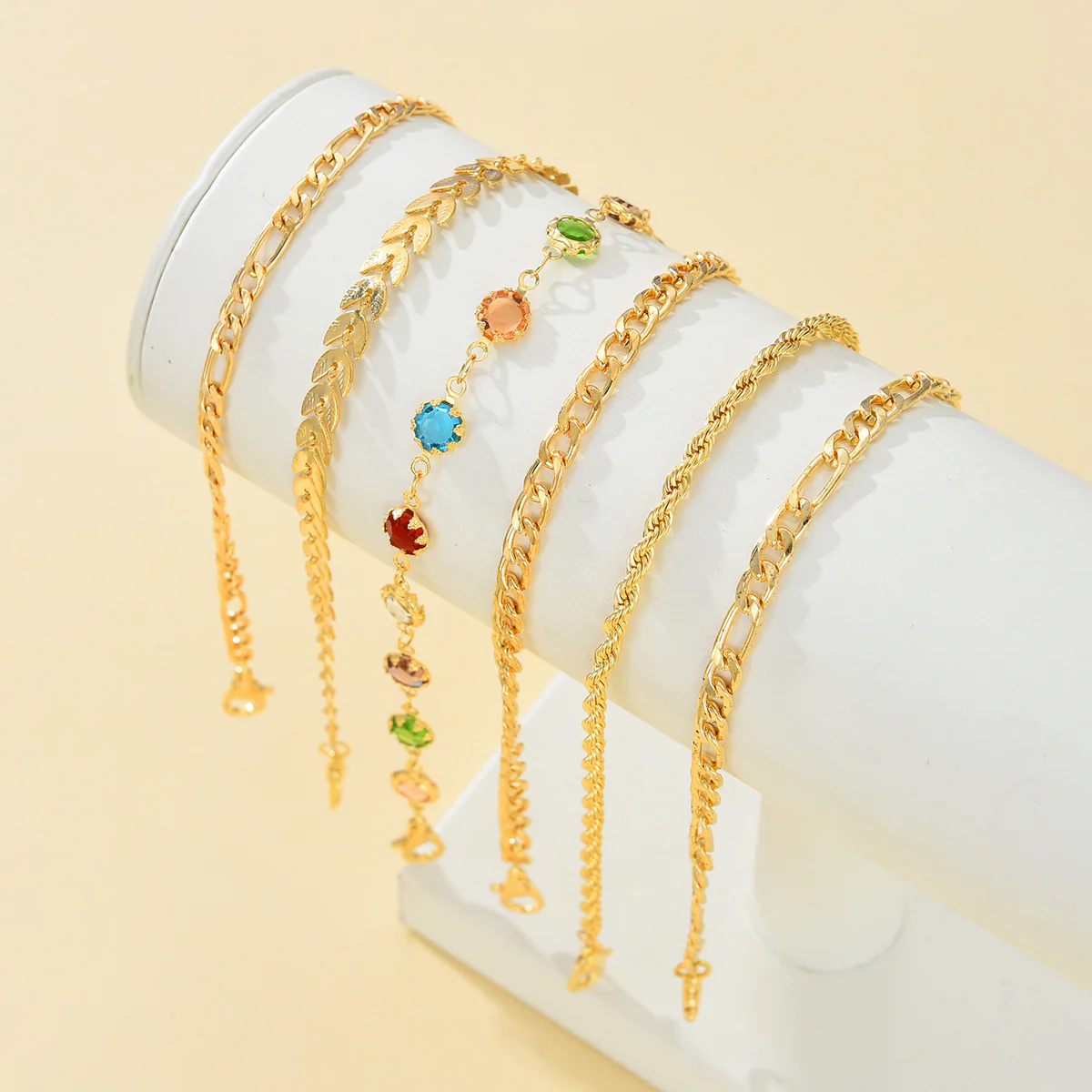 6pc Layered Chain Anklet Set - Image 2