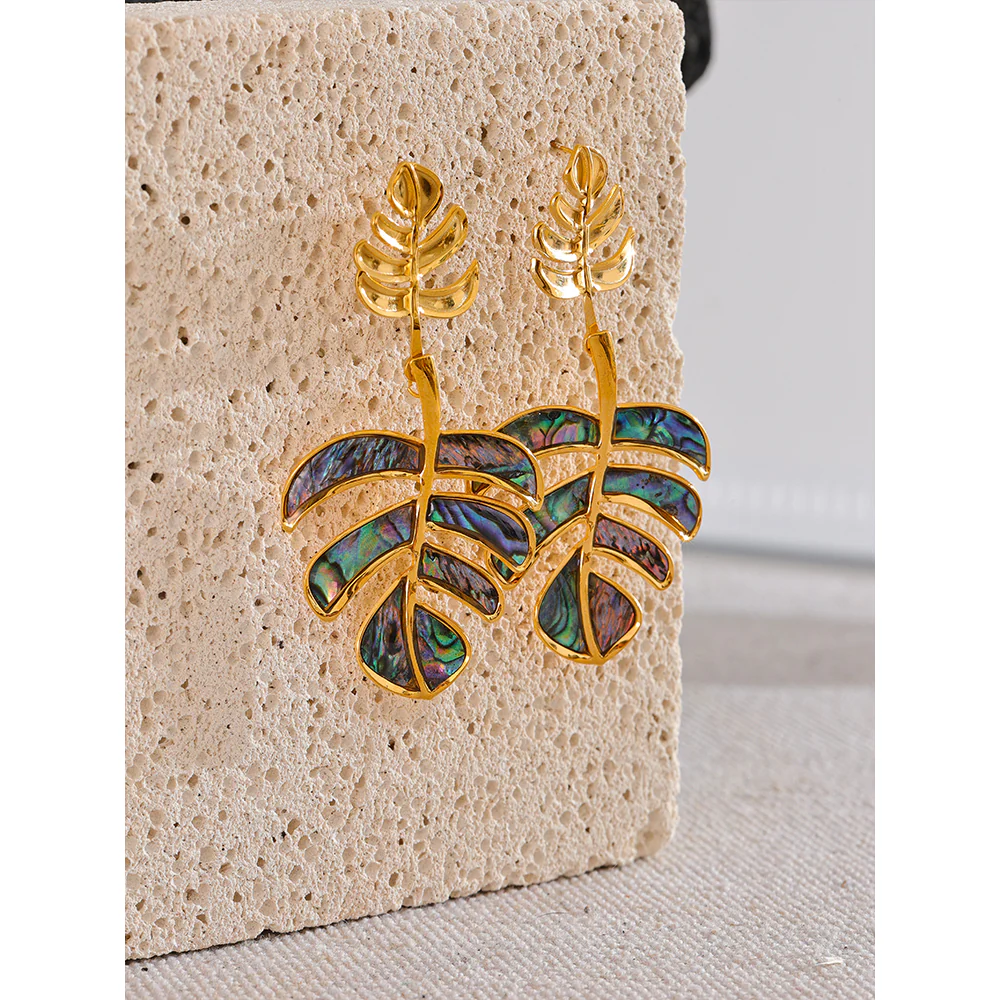 Abalone Palm Leaf Drop Earrings - Image 3