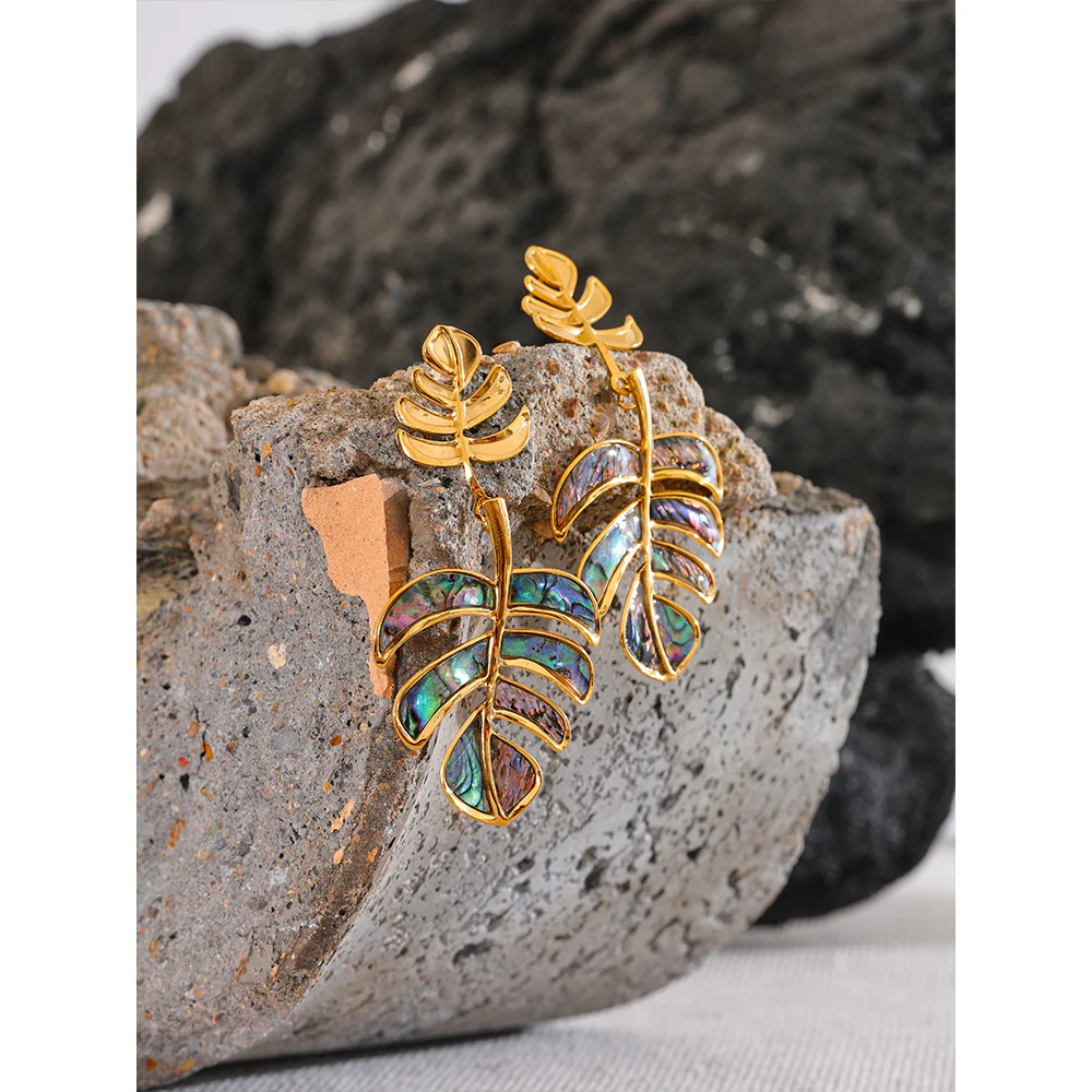Abalone Palm Leaf Drop Earrings - Image 6