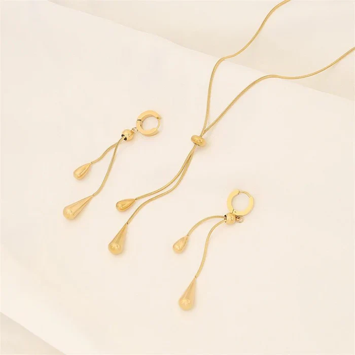 Adjustable Pull Droplet Necklace and Earrings - Image 4