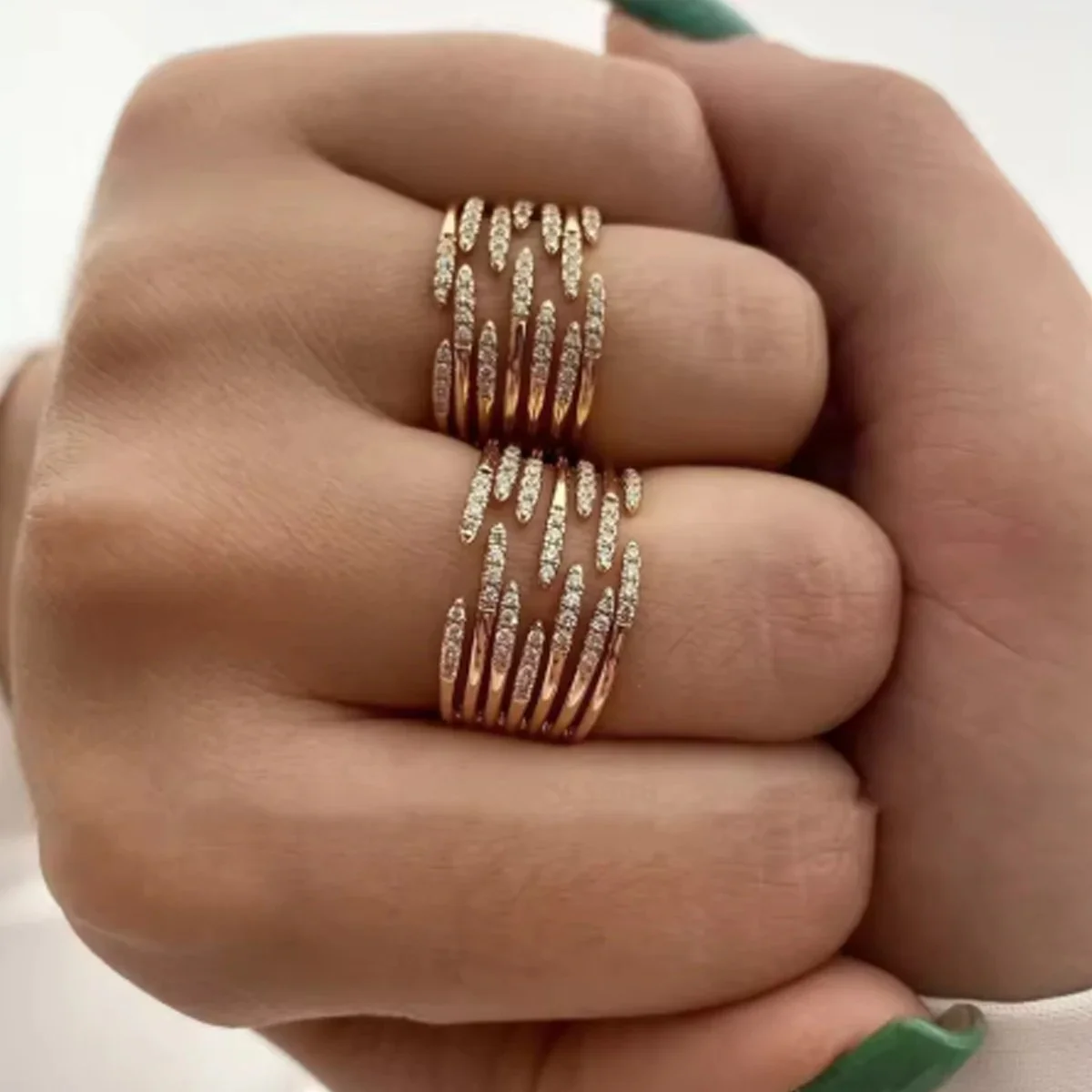 Asymmetric Rhinestone Splitting Wave Ring - Image 2