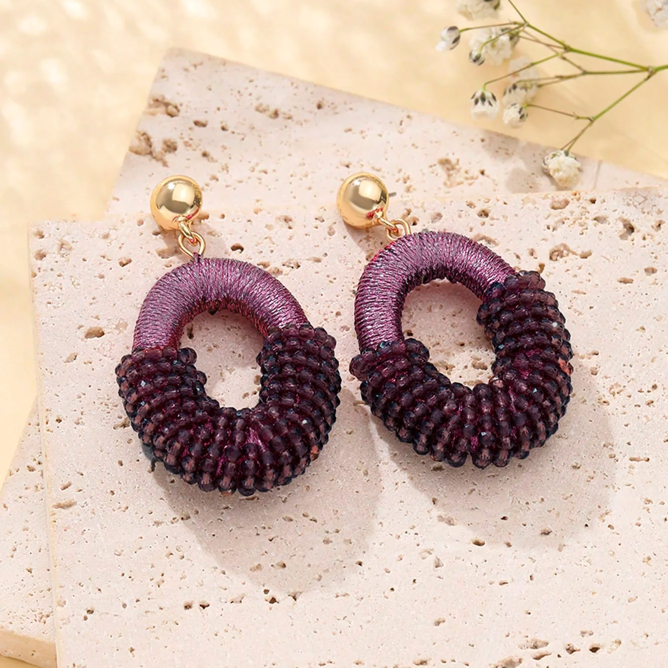 Beaded Gold Cluster Stud Earrings - Image 19