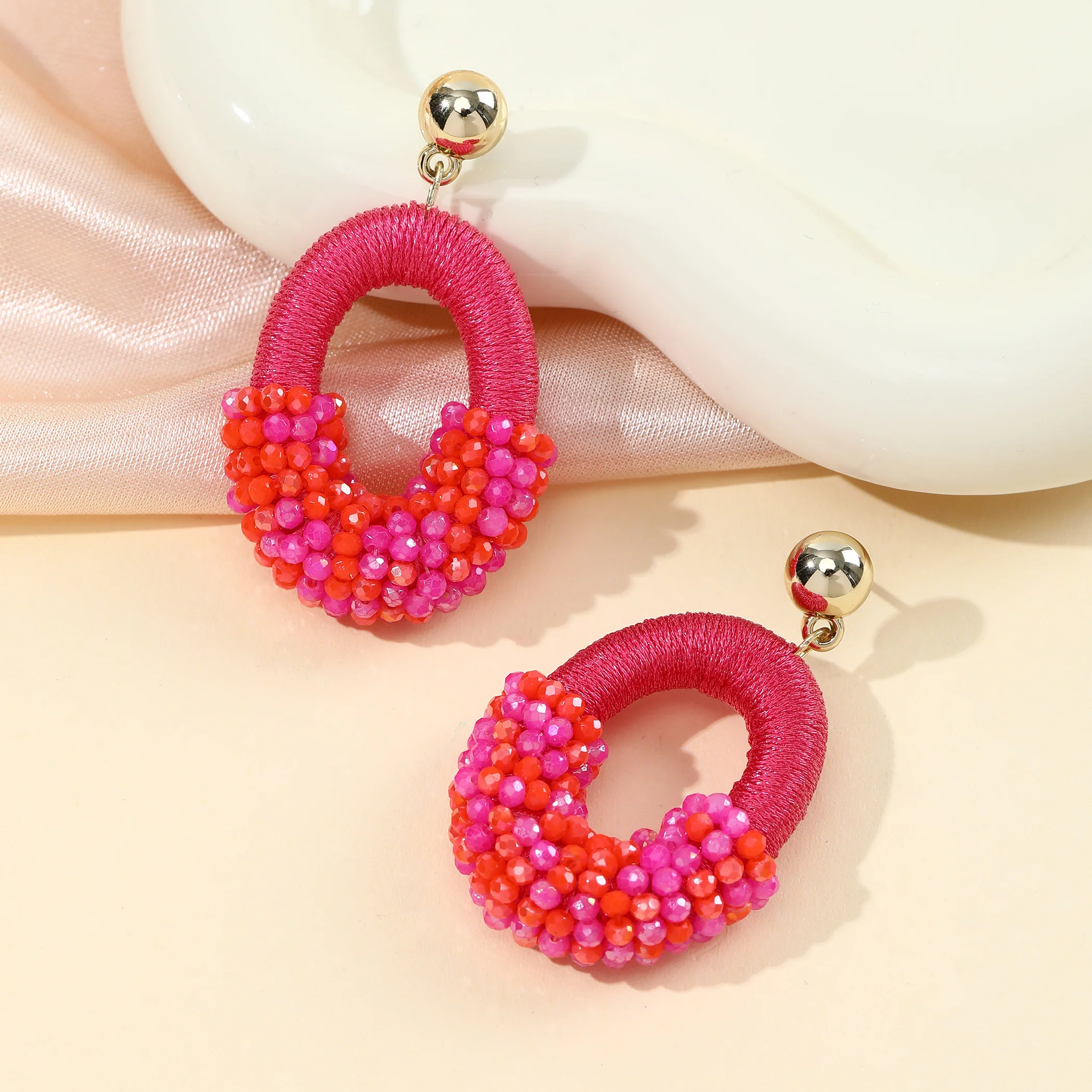 Beaded Gold Cluster Stud Earrings - Image 2