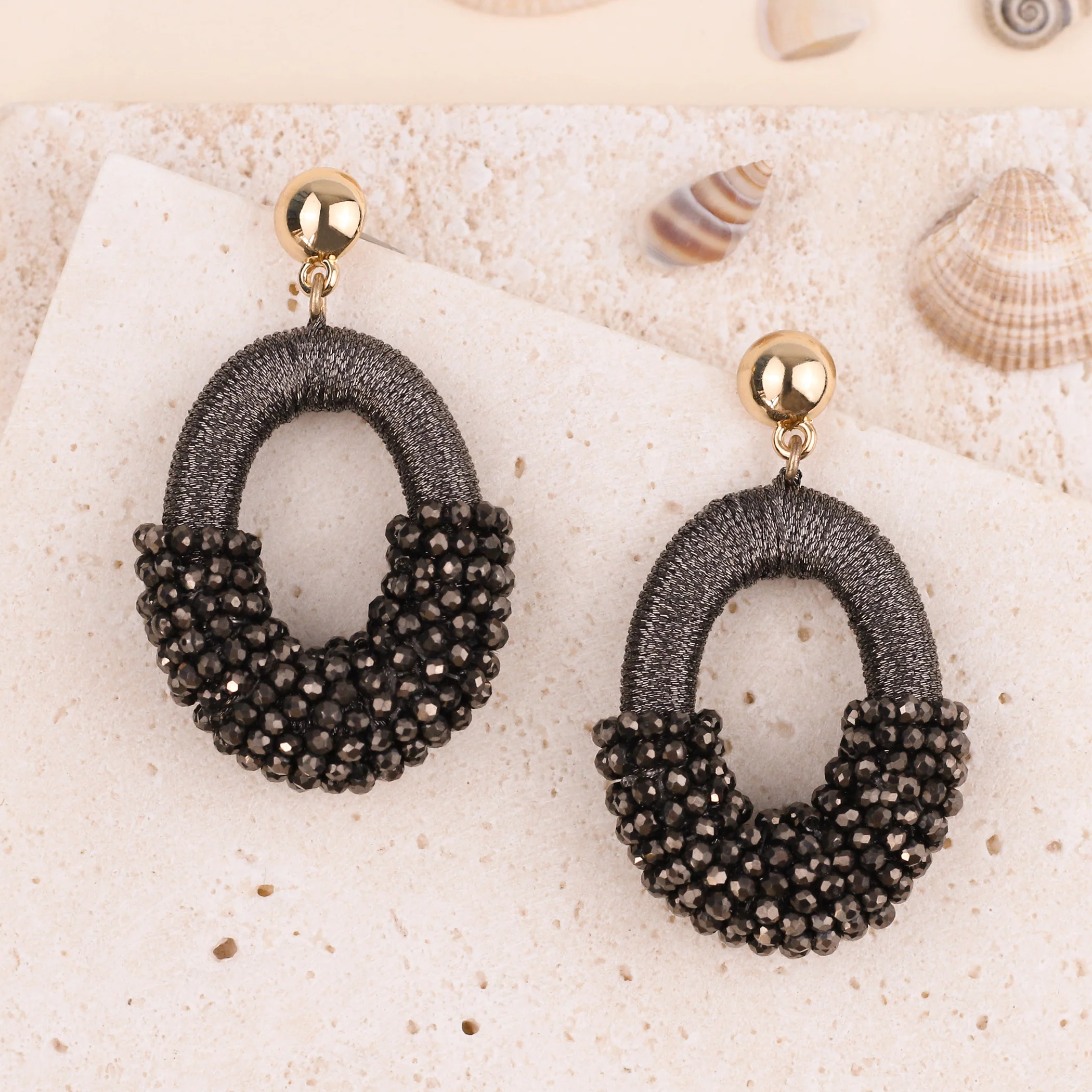Beaded Gold Cluster Stud Earrings - Image 21