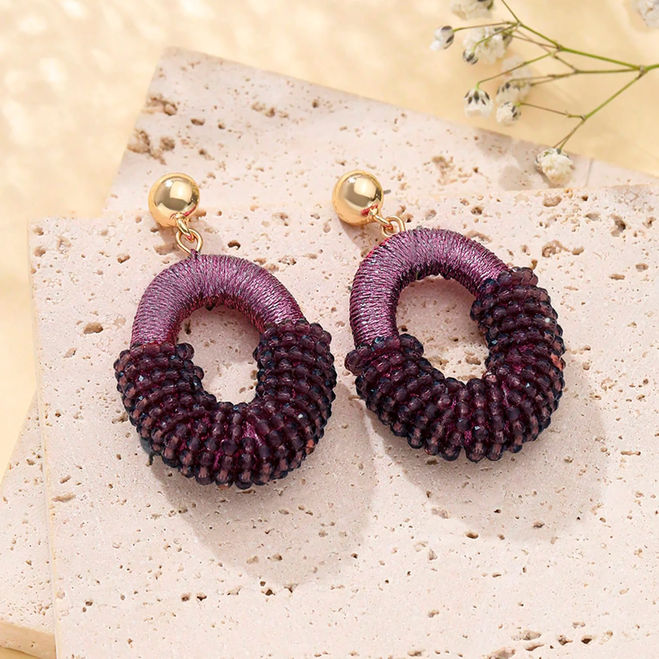 Beaded Gold Cluster Stud Earrings - Image 23